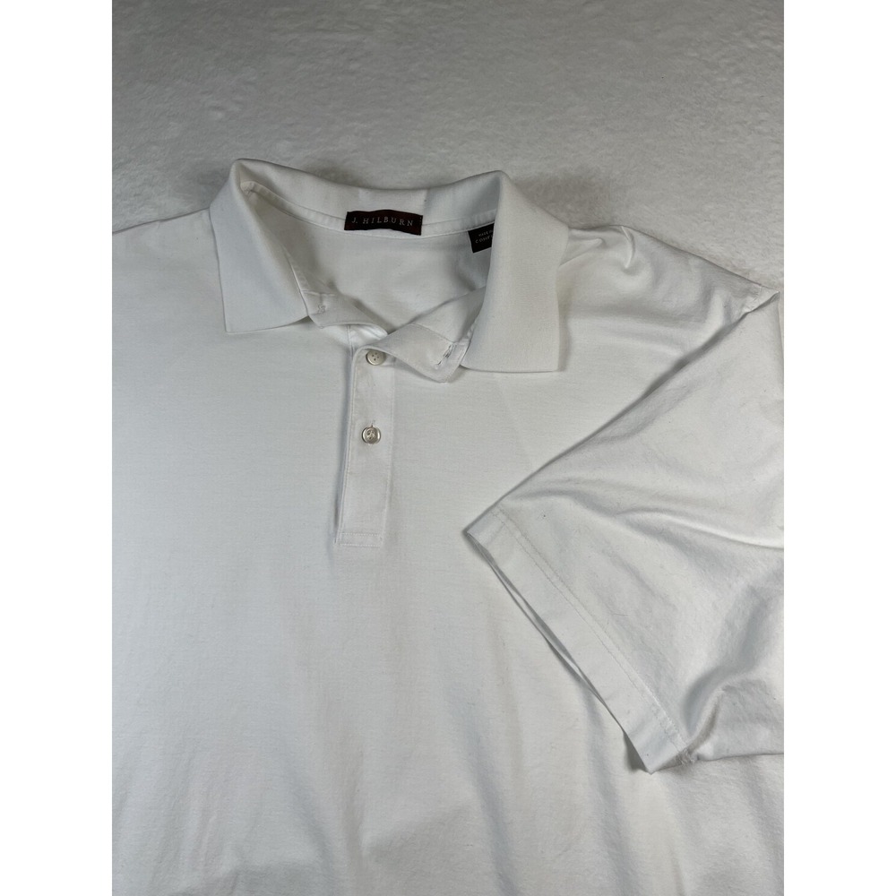 J‎ Hilburn Polo Shirt Mens Large White Comfort Fit 100% Cotton Casual Golf